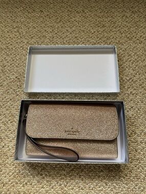 kate spade rose gold glitter wristlet clutch with strap